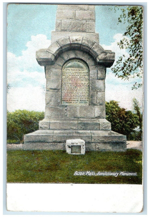 c1905 Revolutionary Monument Exterior Field Acton Massachusetts Vintage Postcard