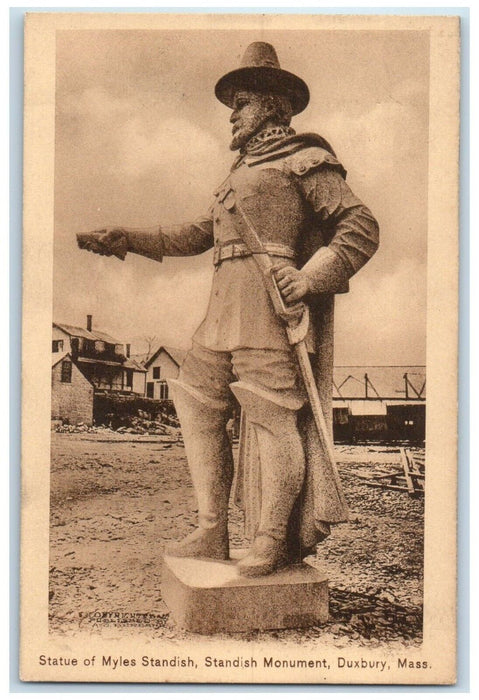 c1940 Statue Myles Standish Monument Sculpture Duxbury Massachusetts MA Postcard
