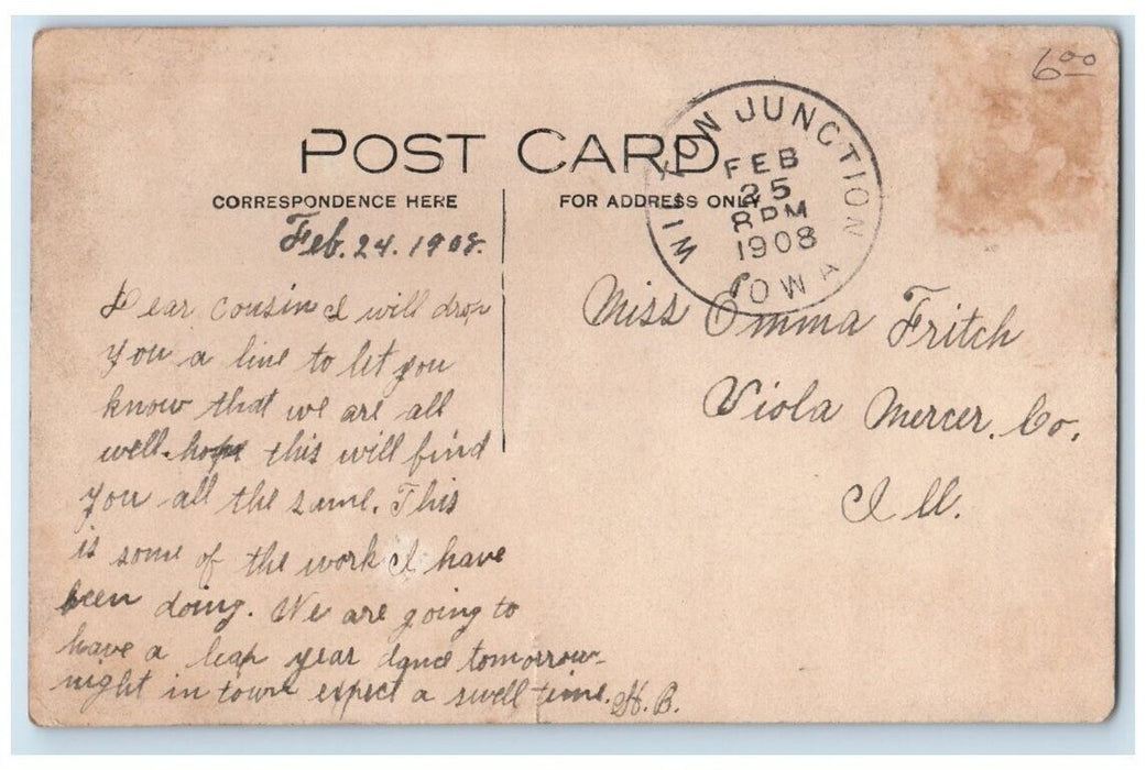 1908 Home Residence Family Cowboy Hat Wilton Junction IA RPPC Photo Postcard
