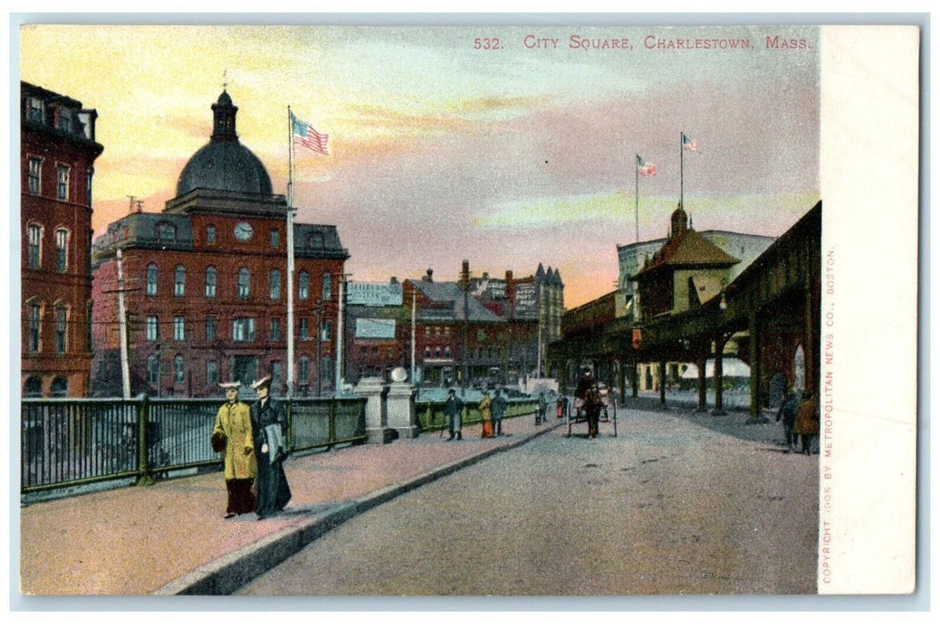 c1905 City Square Exterior Building Charlestown Massachusetts Vintage Postcard