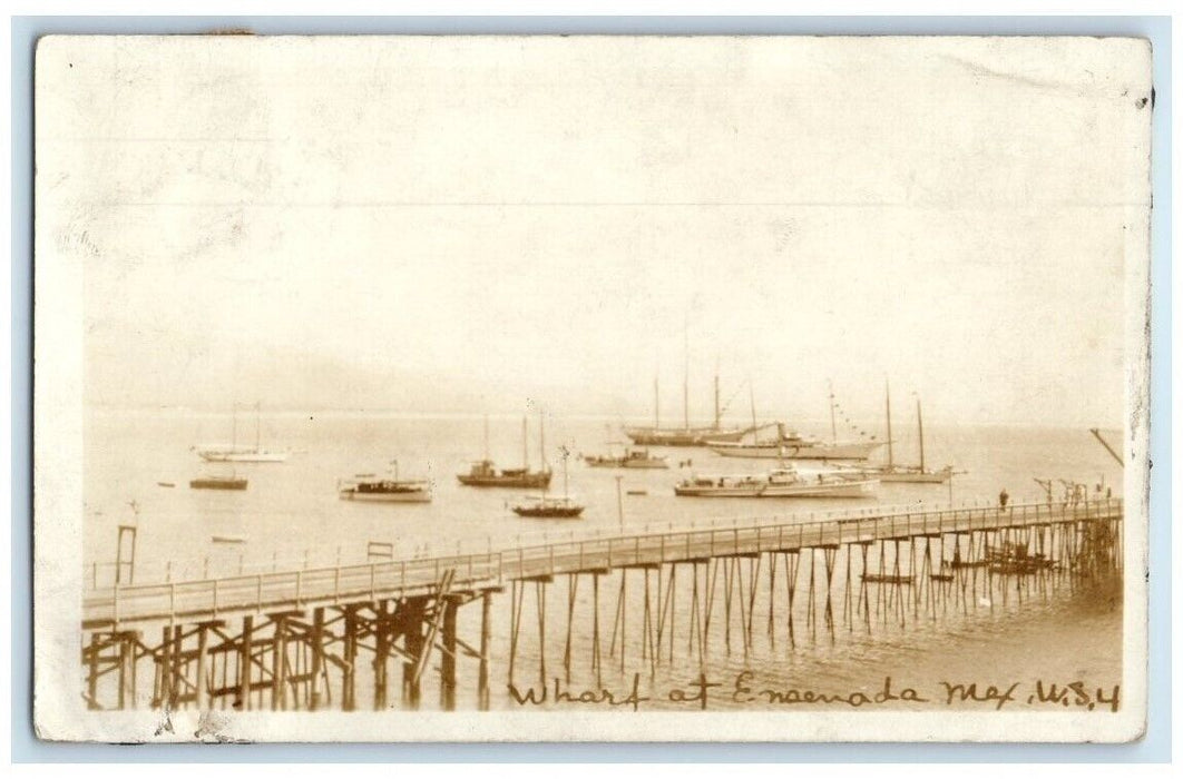 c1920's Wharf Dock Ships Boat View Ensenada Mexico RPPC Photo Postcard