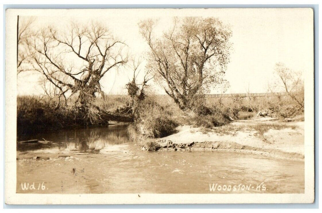 1918 River Trees View Stockton Woodston Kansas KS RPPC Photo Posted Postcard