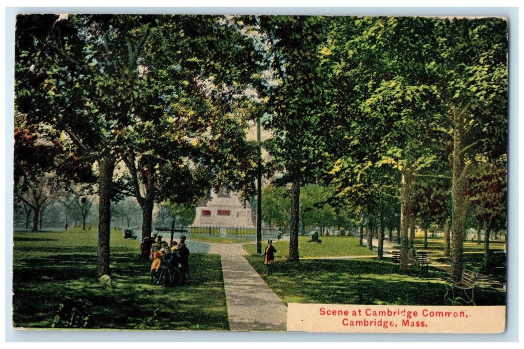1910 Scene Cambridge Common Monument Cambridge Massachusetts MA Vintage Postcard