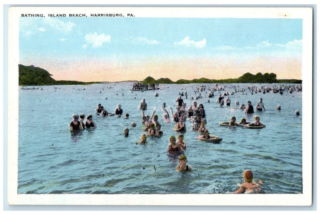 c1920 Bathing Island Beach Swimming Harrisburg Pennsylvania PA Vintage Postcard