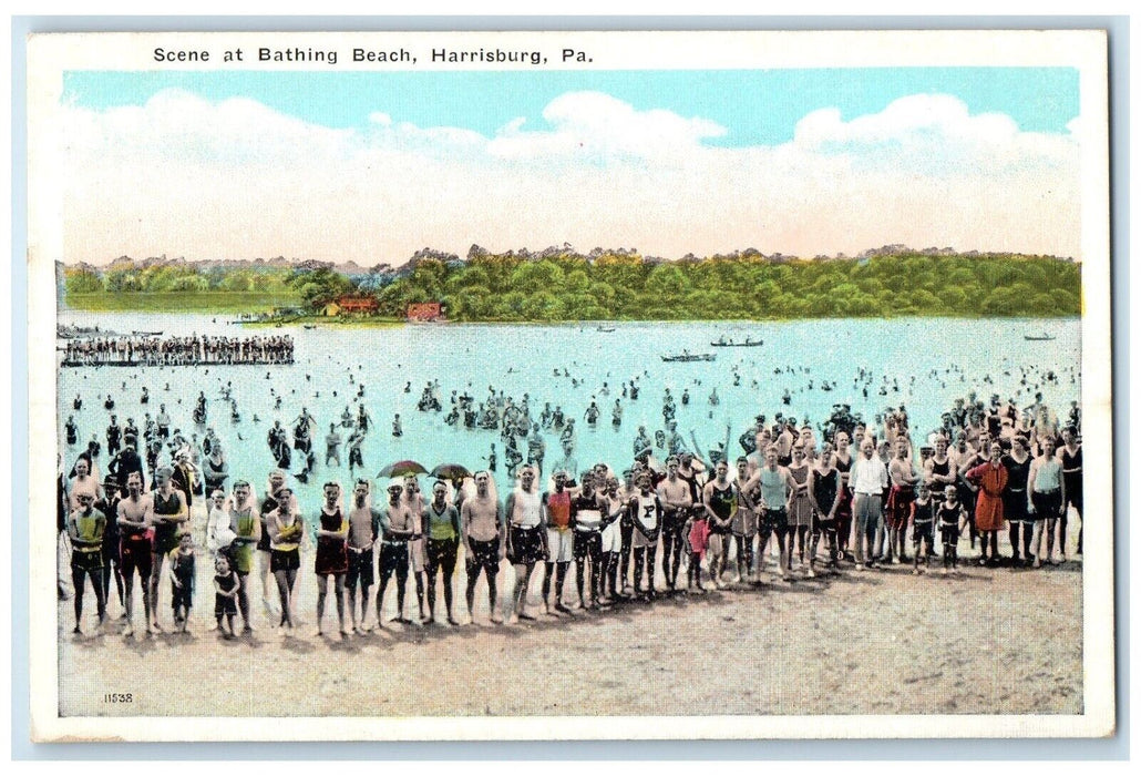 c1920 Scene Bathing Beach Swimming Canoe Boat Harrisburg Pennsylvania Postcard