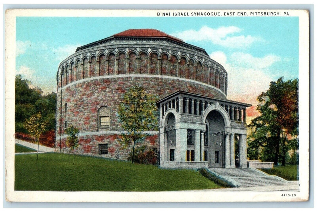 c1930 B'Nai Israel Synagogue East End Exterior Pittsburgh Pennsylvania Postcard