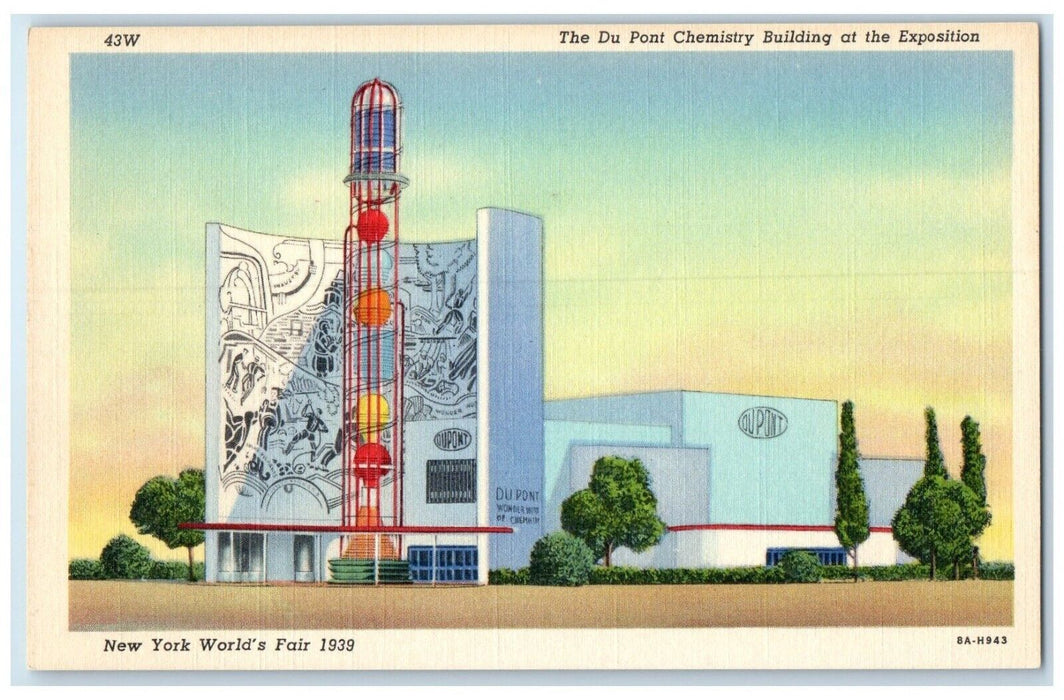 1939 The DU Font Chemistry Building Exposition New York World's Fair Postcard