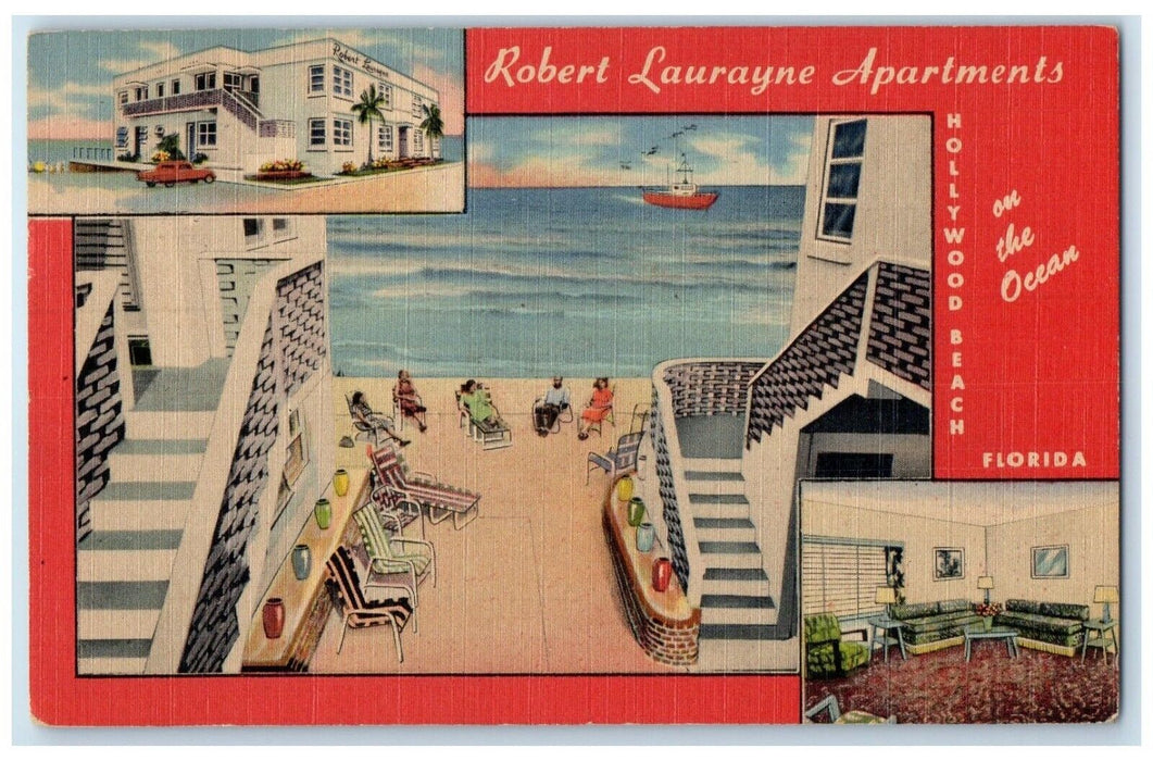 1954 Robert Laurayne Apartments Hollywood Beach Florida FL Vintage Postcard