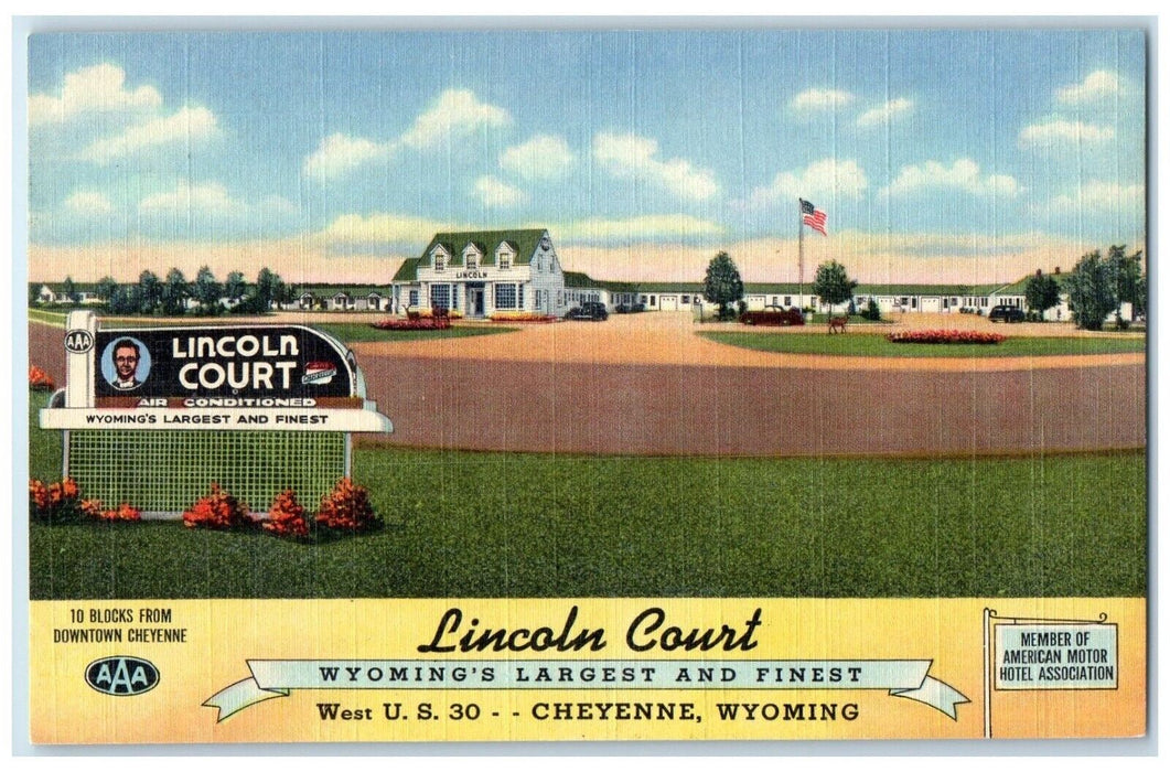 c1940's Lincoln Court Motel Hotel Roadside Cheyenne Wyoming WY Vintage Postcard