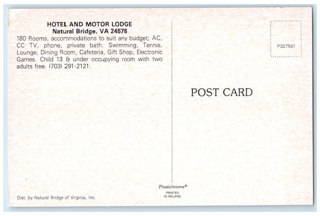 Natural Bridge Hotel Motor Inn & Motor Lodge Natural Bridge Virginia VA Postcard
