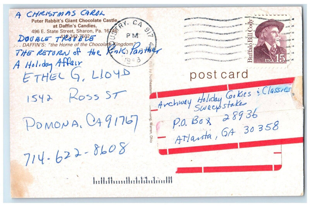 Peter Rabbit's Giant Chocolate Castle Daffin's Candies Sharon PA Posted Postcard