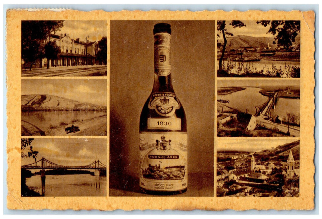 c1940's View of Tokaji Reszletek Hungary Multiview Posted Antique Postcard