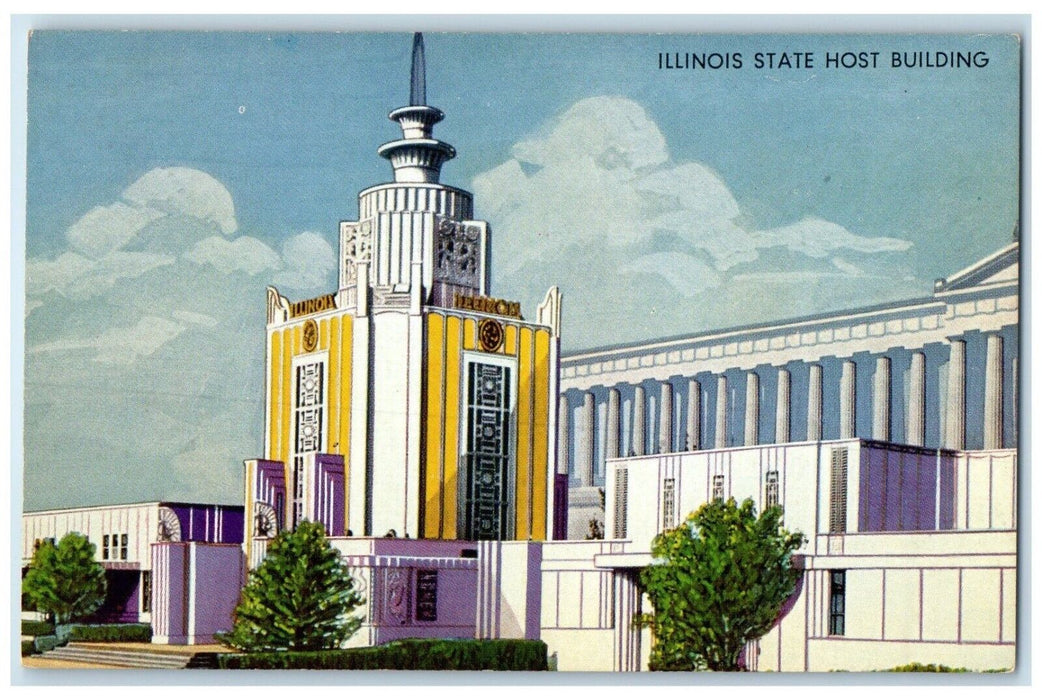1933 Illinois State Host Building Century Of Progress Chicago IL Postcard