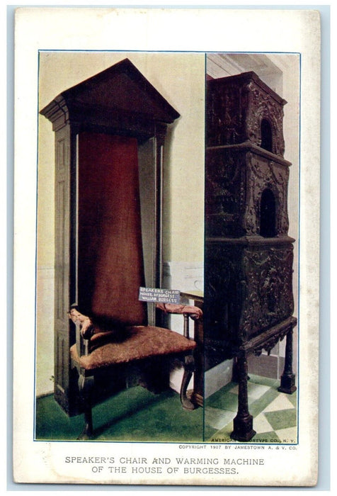 1907 Jamestown Exposition Speaker's Chair And Warming Machine House Postcard