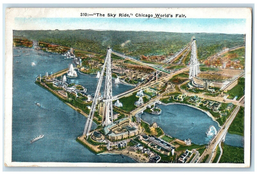 1933 The Sky Ride Chicago World's Fair Chicago Illinois IL Vintage Postcard
