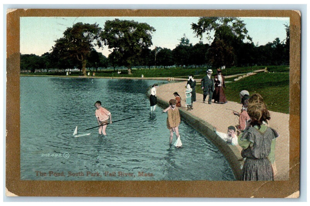 1910 Playing Pond South Park Fall River Massachusetts Vintage Souvenir Postcard