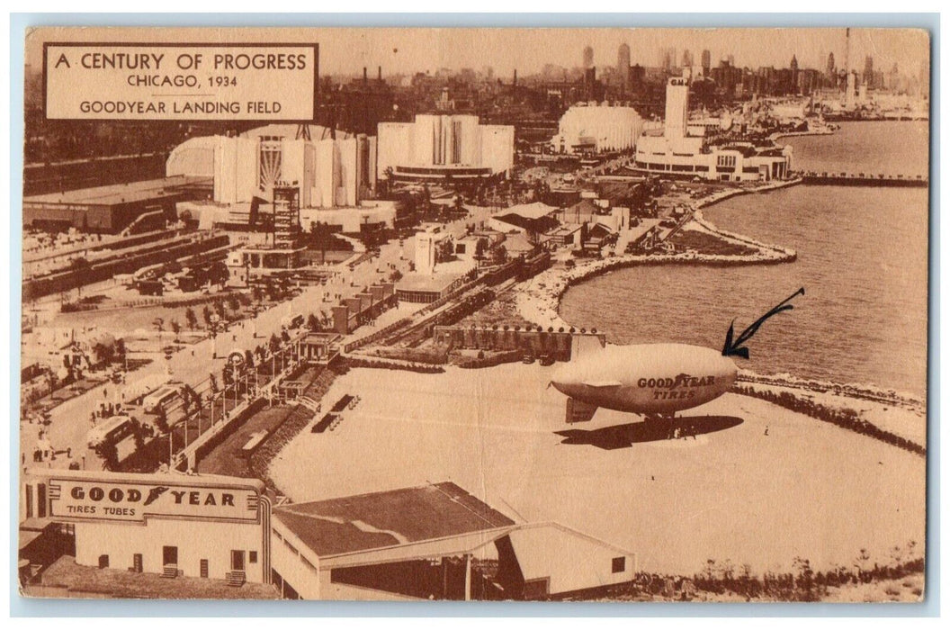 1934 Goodyear Landing Field Century Of Progress Chicago Illinois IL Postcard