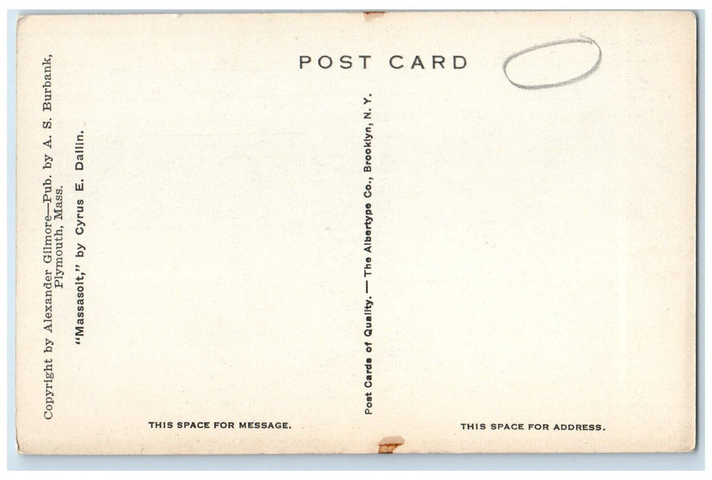 c1940 Massasoit Cyrus E Dallin Plymouth Massachusetts Vintage Unposted Postcard