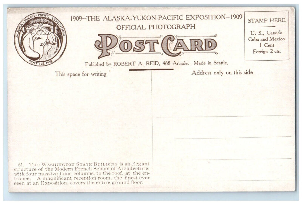 Washington Building The Alaska Yukon Pacific Exposition Seattle 1909 Postcard