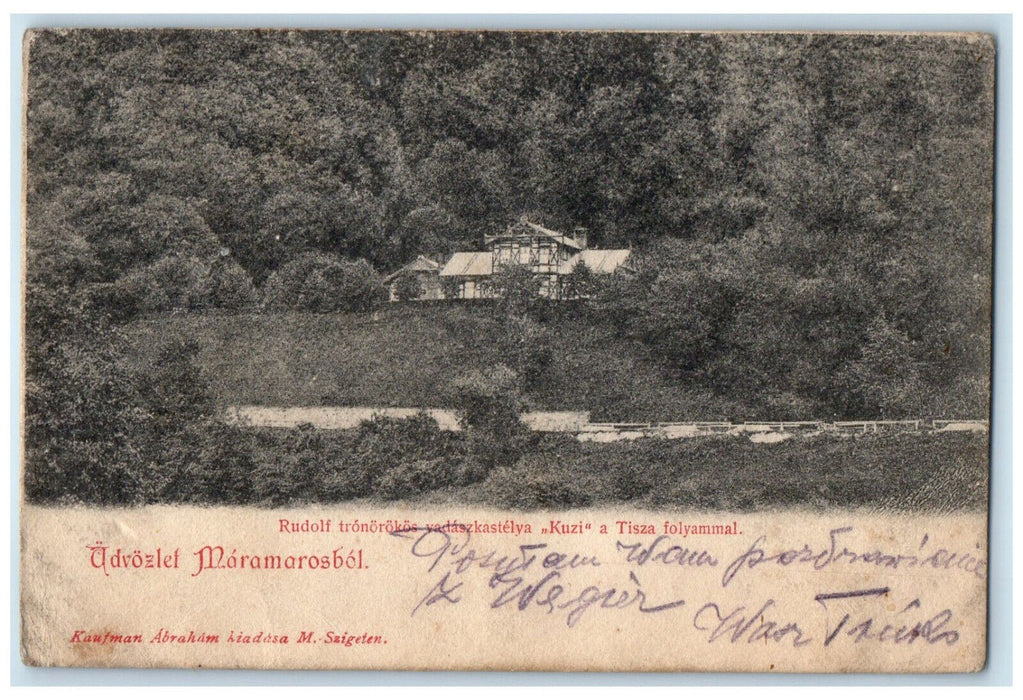 1923 Hunting Castle Kuzi with Tisza River Maramarosbol Hungary Postcard