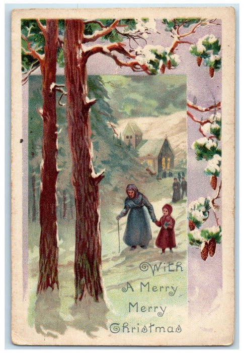1906 Christmas Grandma And Little Girl In Winter Brookfield Missouri MO Postcard