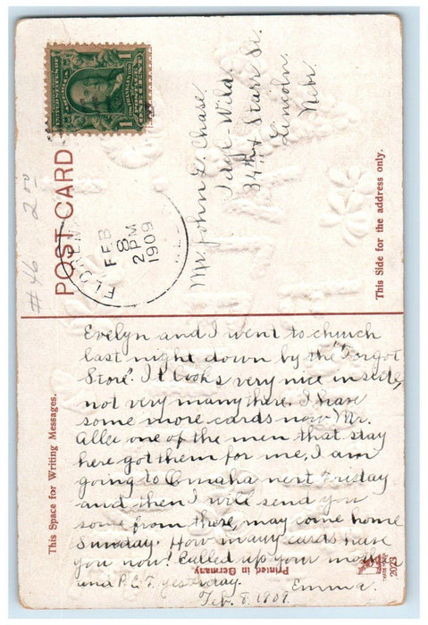 1909 Valentine Letters Covered Flowers Embossed Lincoln Nebraska NE Postcard