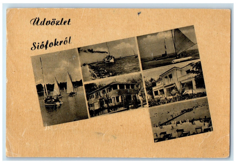 c1930's Greetings from Siofokrol Hungary Posted Vintage Multiview Postcard