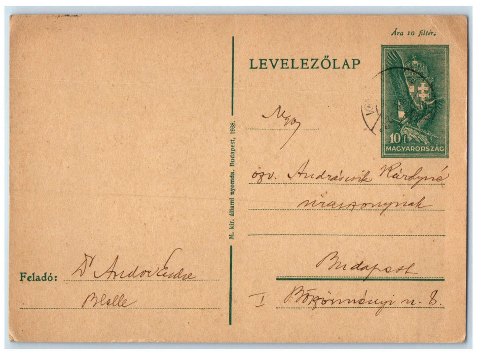 c1920's Letter to Hungary Antique Posted M Kir Allami Nyomda Postcard
