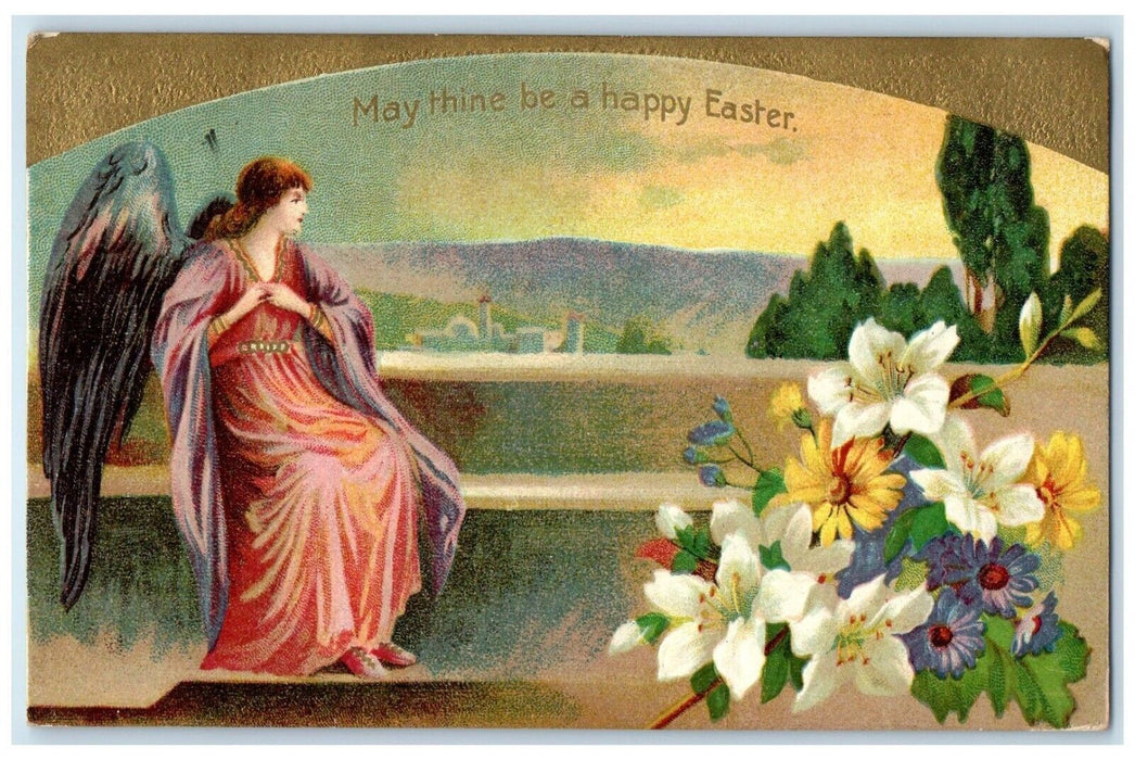1909 Easter Holy Angel With Flowers Kansas City Missouri MO Antique Postcard