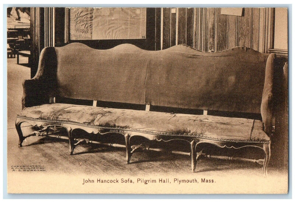 c1940 John Hancock Sofa Pilgrim Hall Plymouth Massachusetts MA Unposted Postcard