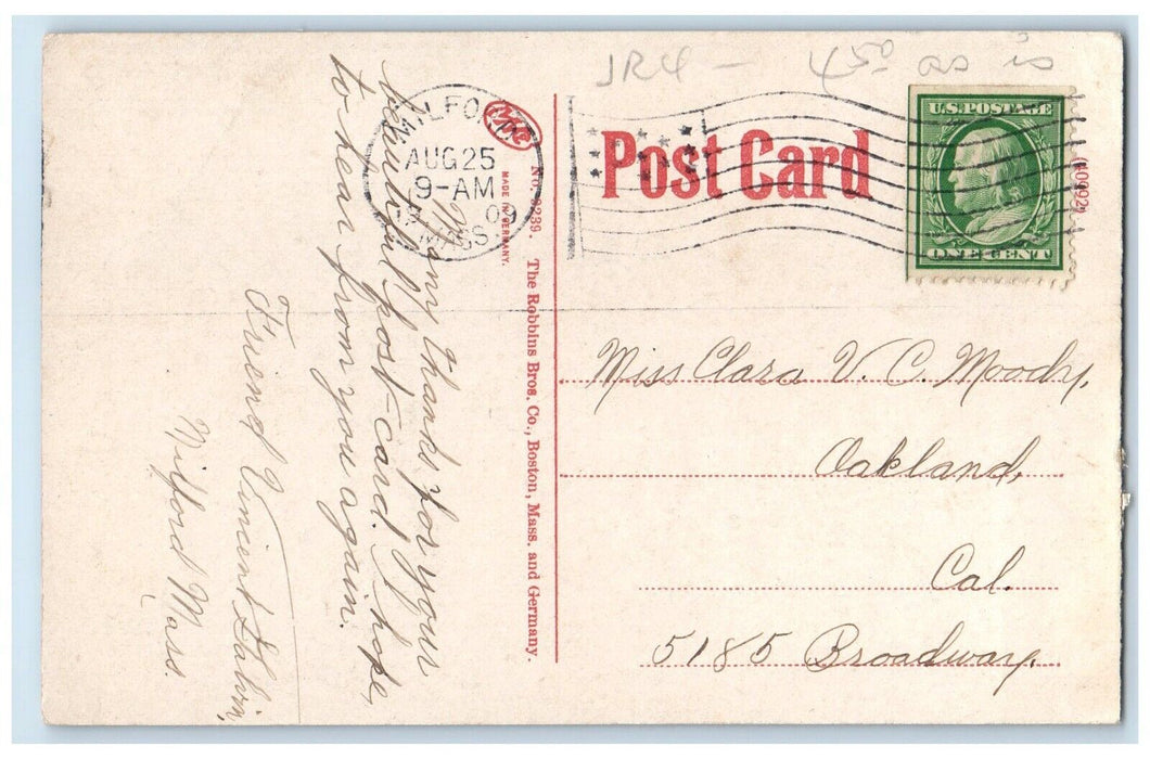 1909 Main St Road Streetcar Buildings Railway Milford Massachusetts MA Postcard