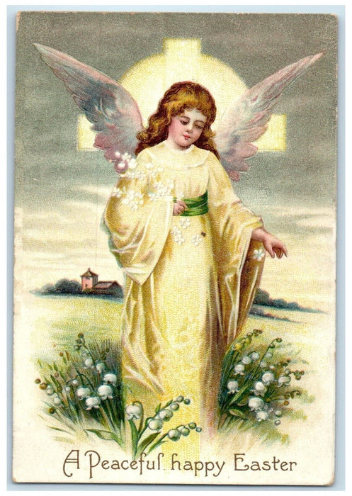 1910 Easter Holy Cross Angel Flowers Embossed Clapsaddle Morrison IL Postcard