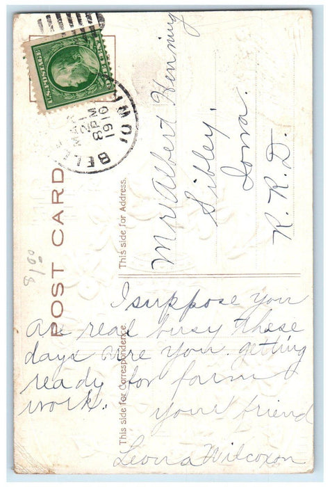 1910 Easter Greetings Holy Cross Flowers Crown Embossed Sibley Iowa IA Postcard