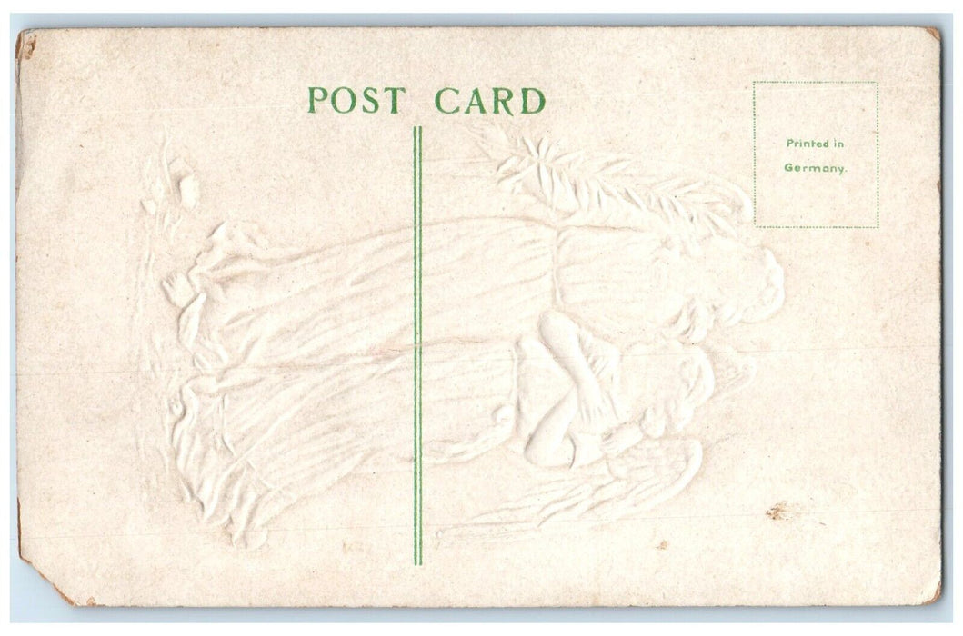 c1910's Easter Angels Holding Palm Leaf Embossed Unposted Antique Postcard