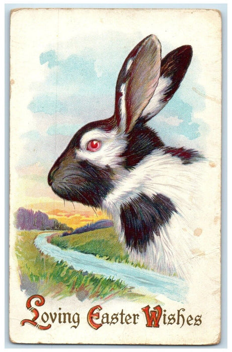 1915 Easter Wishes Big Rabbit Head Embossed Roseville IL Posted Antique Postcard