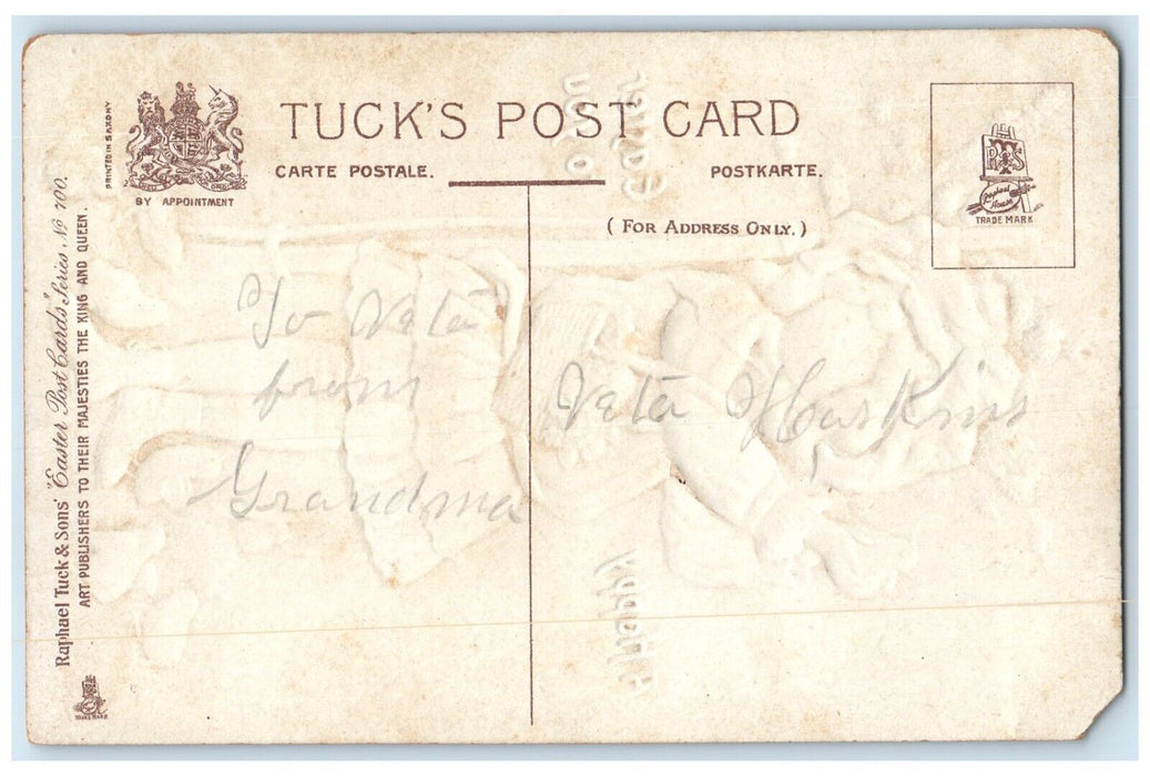 c1910's Easter Pretty Girl Bonnet Flowers Chicks Tuck's Embossed Posted Postcard