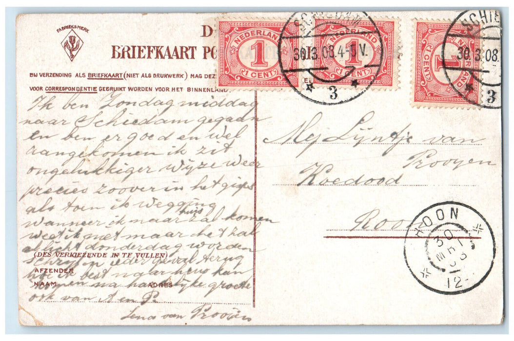 1908 River Boat Bridge Marekerk Leiden Netherlands Antique Posted Postcard