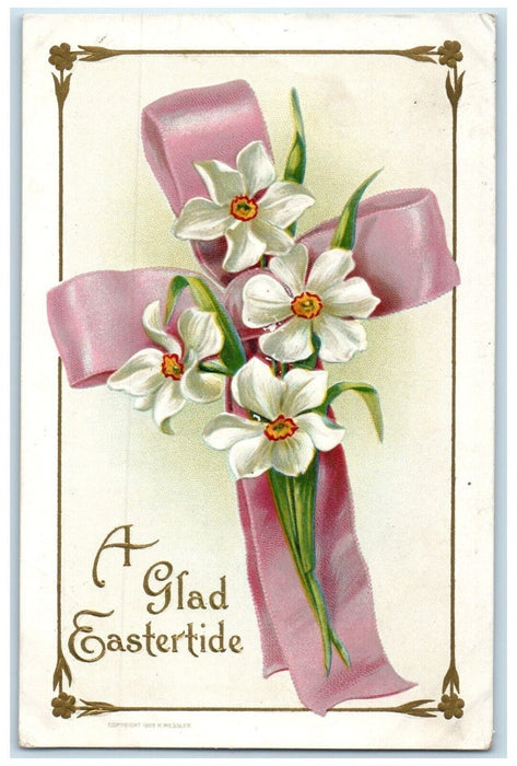 1911 Easter Holy Cross Lilies Flowers Embossed Carthage Illinois IL Postcard