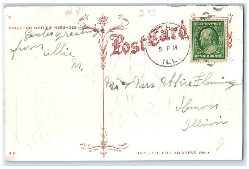 1911 Easter Holy Cross Lilies Flowers Embossed Carthage Illinois IL Postcard