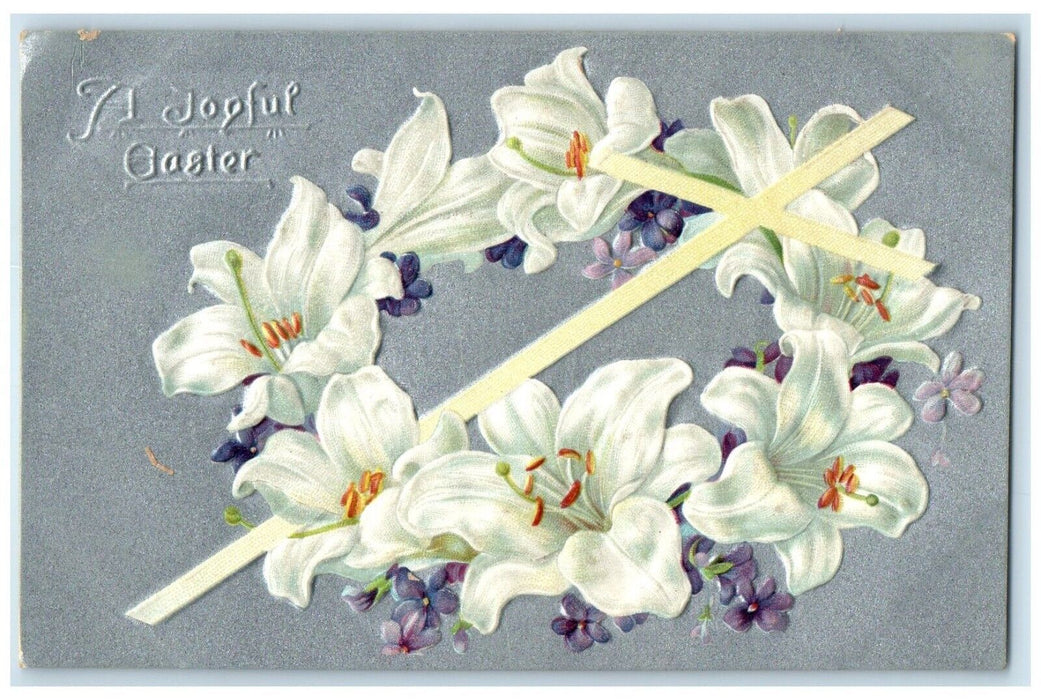 c1910's Easter Holy Cross Lilies Flowers Embossed Tuck's Posted Antique Postcard