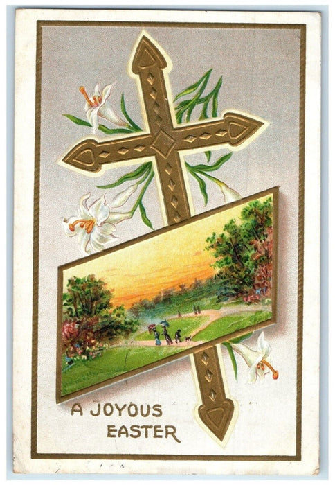 c1910's Easter Holy Cross Lily Flowers Embossed Morrison Illinois IL Postcard