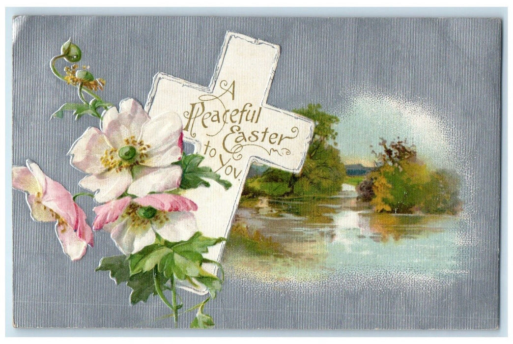 c1910's Easter Holy Cross And Flowers Winsch Back Embossed Antique Postcard