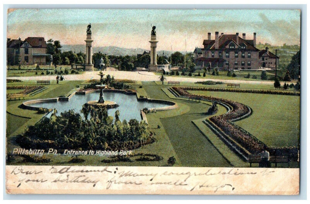 1906 Entrance Highland Park Exterior Building Pittsburg Pennsylvania PA Postcard