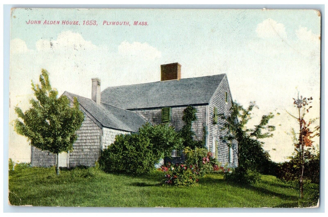 1909 Exterior View John Alden House 1653 Plymouth Massachusetts Antique Postcard