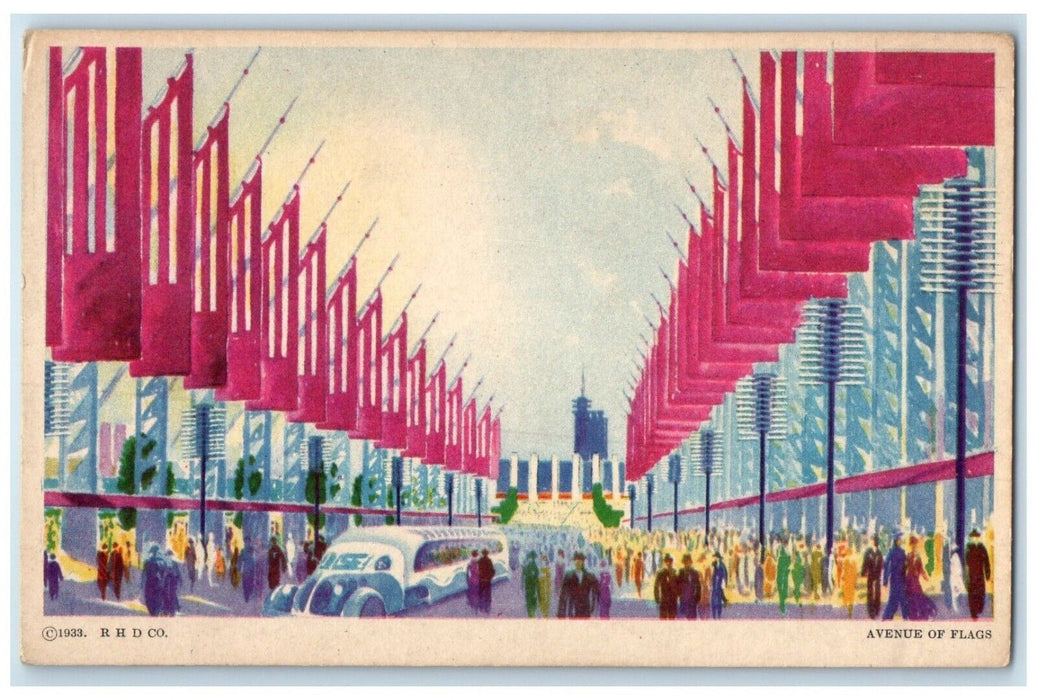 1933 Avenue Of Flags A Century Of Progress Chicago Illinois IL Vintage Postcard