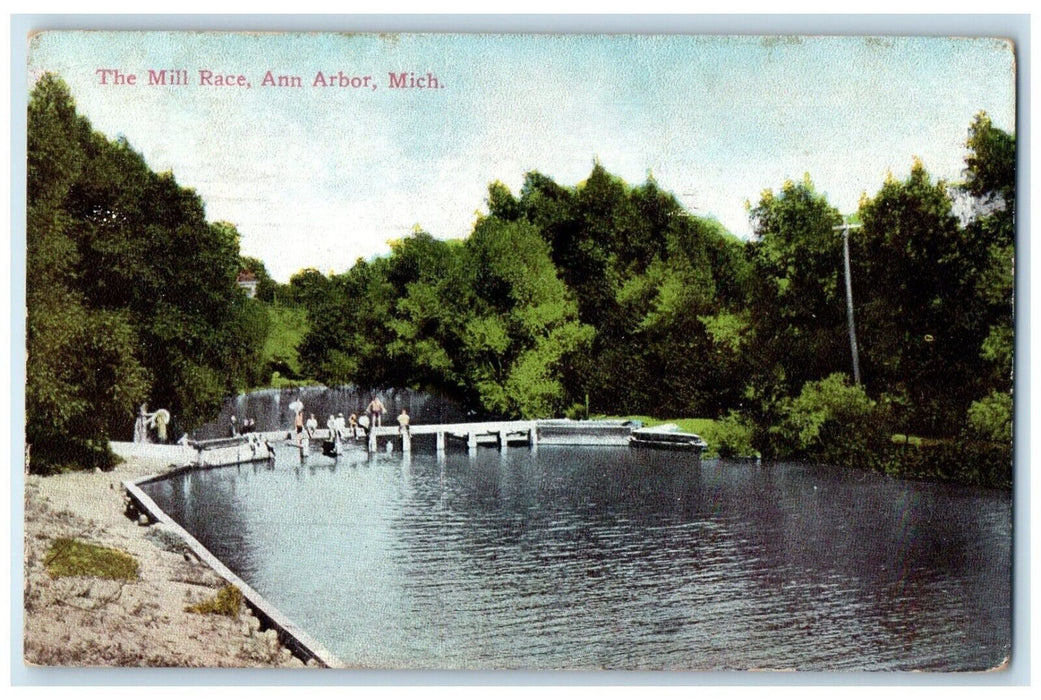 1912 Scenic View Mill Race Bridge Ann Arbor Michigan MI Vintage Antique Postcard