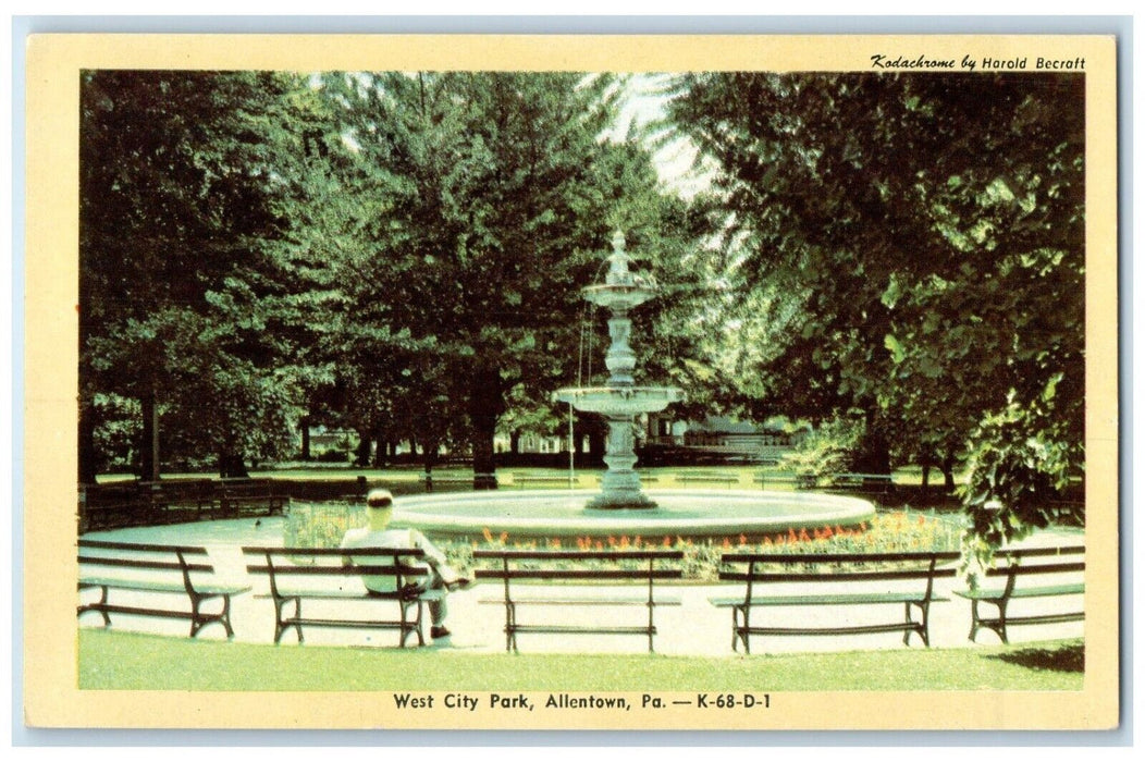 c1960 West City Fountain Bench Allentown Pennsylvania Vintage Antique Postcard