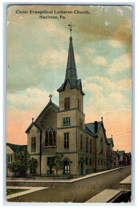 c1910 Christ Evangelical Lutheran Church Exterior Hazleton Pennsylvania Postcard