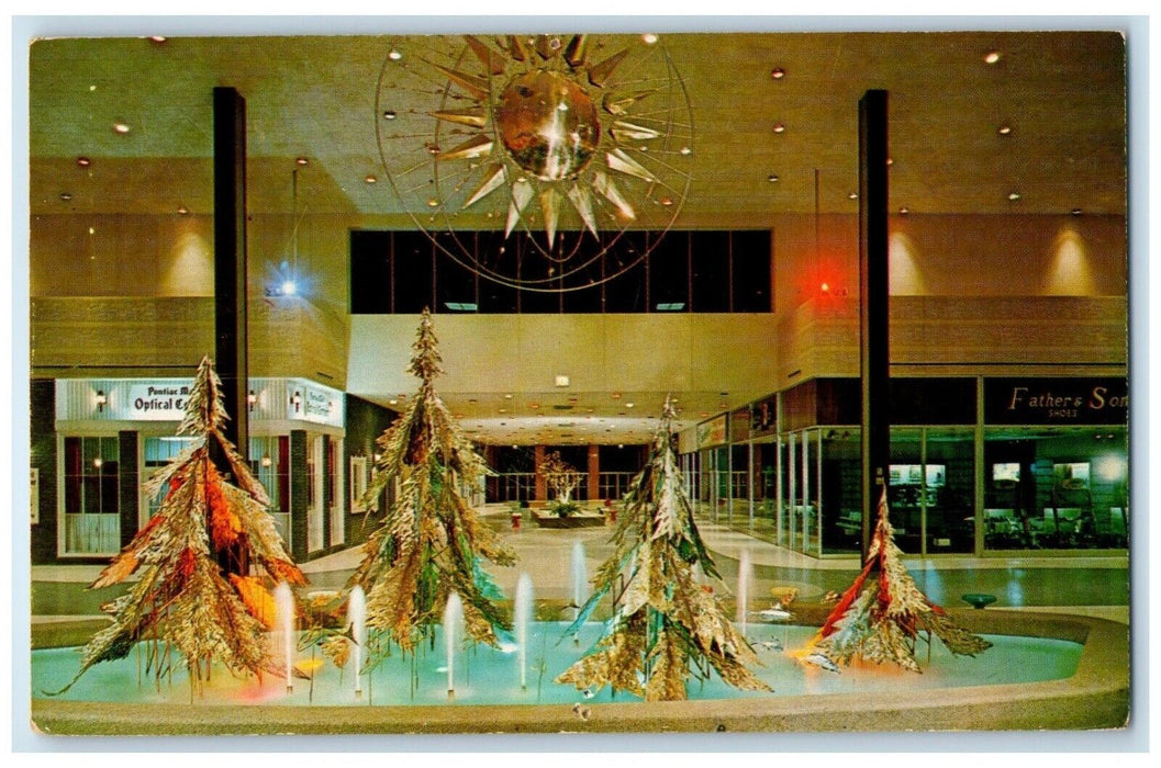1964 Interior Main Entrance Mall Fountain Pontiac Michigan MI Vintage Postcard