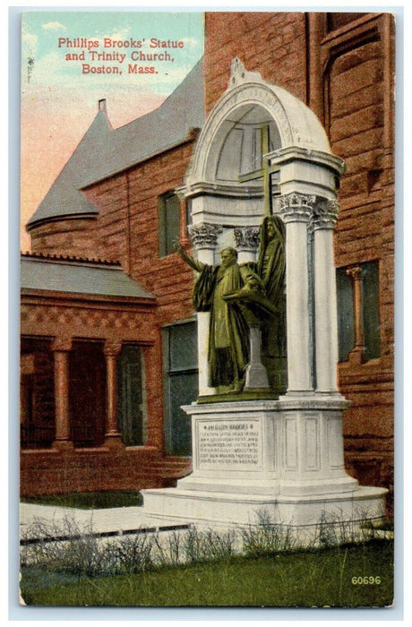 c1910 Phillips Brooks Statue Trinity Church Chapel Boston Massachusetts Postcard